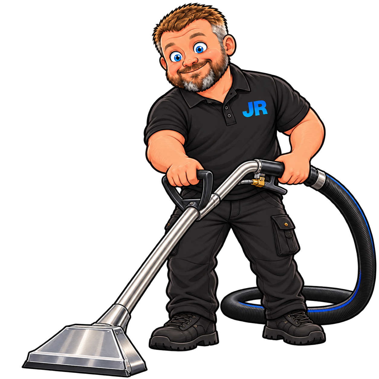 Cartoon JR with his carpet cleaning wand